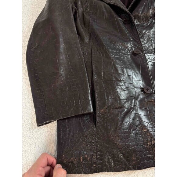 Shari's Place Womens Genuine Crocodile Leather Print USA Brown Blazer Jacket M - Picture 3 of 7